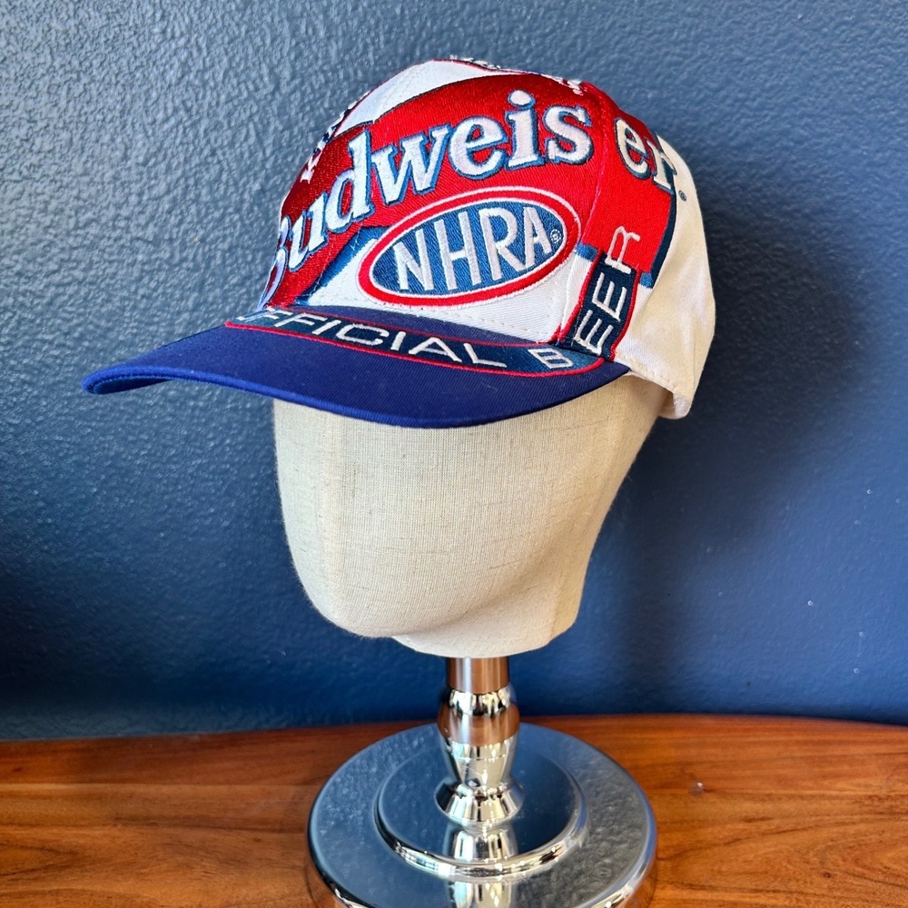 Budweiser NHRA Beer Snapback Hat Vintage 90s Kudzu Racing AOP Big Logo Cap